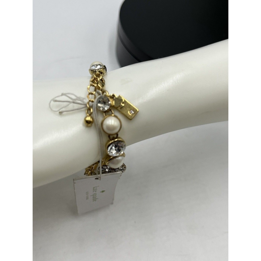 Kate Spade‎ NY Gold Plated Crystals White Faux Pearls Pick a Pearl Bracelet New - Picture 9 of 16
